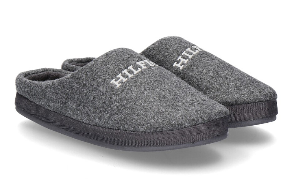 Men scarpa rossa House Slippers | Tommy Hilfiger Herren Hausschuhe Warm Felt -Dark Ash