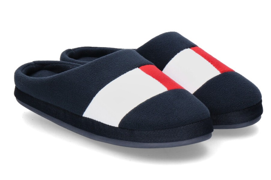 Men scarpa rossa House Slippers | Tommy Hilfiger Hausschuhe Herren Flag Homeslipper -Dunkelblau