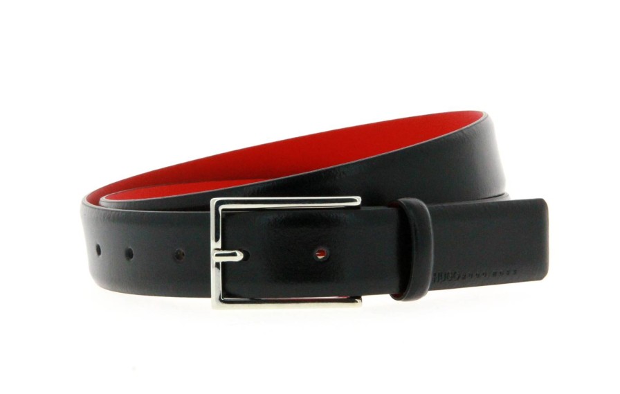 Men scarpa rossa Belts | Hugo Boss Gurtel Gavrilo Leather Black (100 Cm)