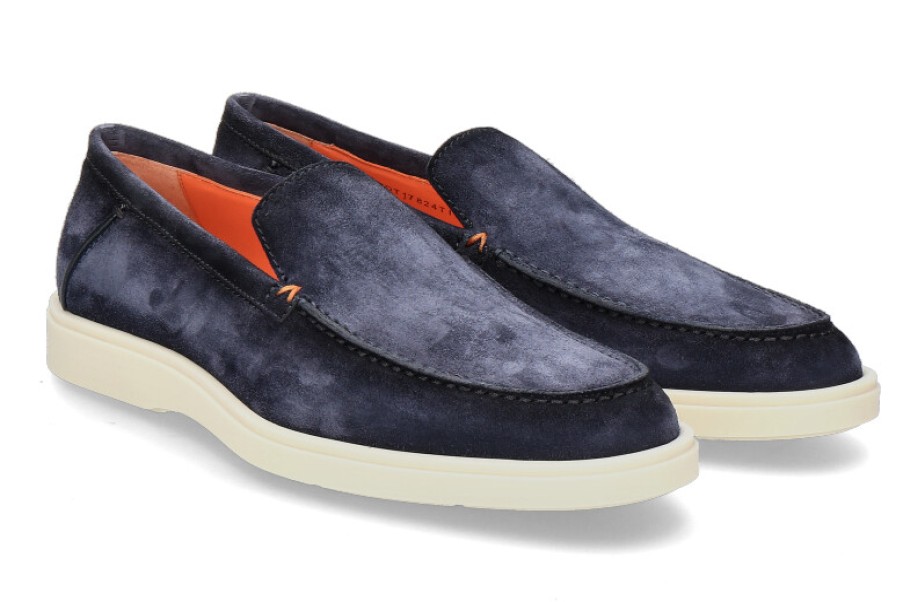 Men scarpa rossa Loafers | Santoni Herren-Slipper Detroit Velours- Blau