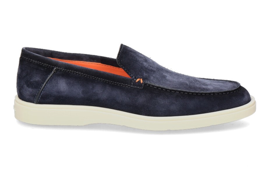 Men scarpa rossa Loafers | Santoni Herren-Slipper Detroit Velours- Blau