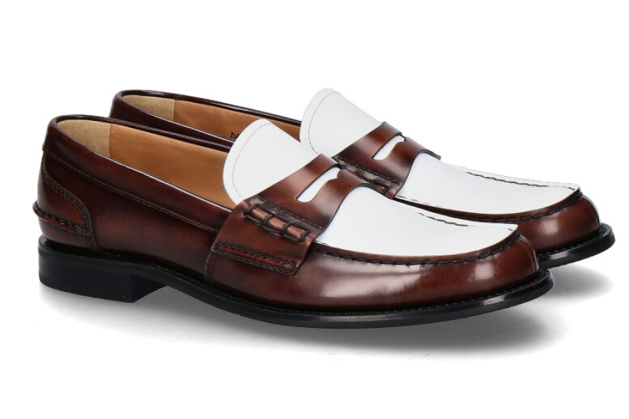 Women scarpa rossa Flats | Church'S Loafer Pembrey Polished Bicolor- Tabac/White