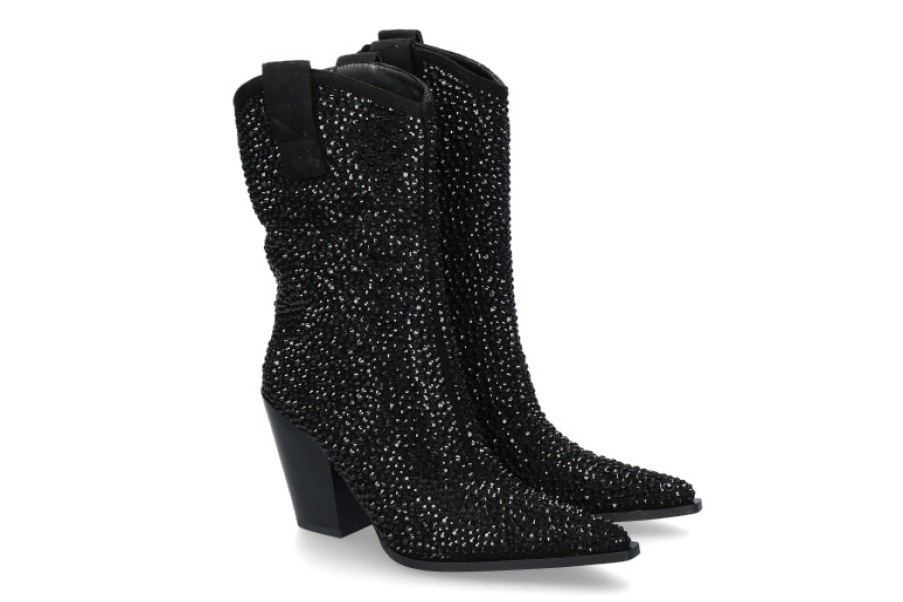 Women scarpa rossa Ankle Boots | Exe Cowboy Boots Glitter T6153- Black