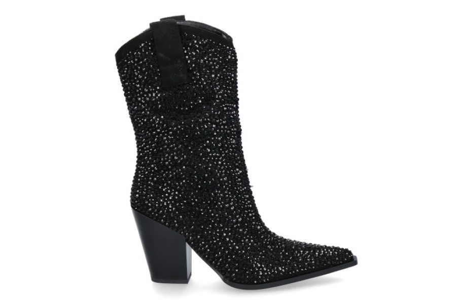 Women scarpa rossa Ankle Boots | Exe Cowboy Boots Glitter T6153- Black