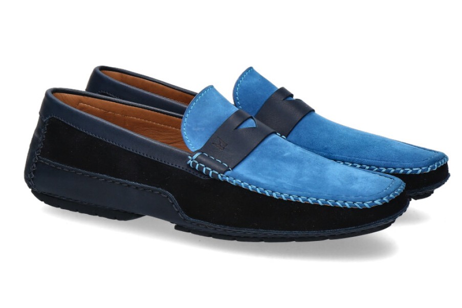 Men scarpa rossa Moccasins | Moreschi Slipper Baviera Blu Scuro