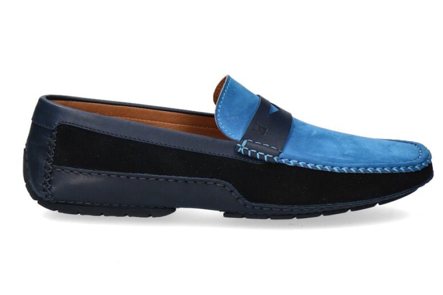 Men scarpa rossa Moccasins | Moreschi Slipper Baviera Blu Scuro