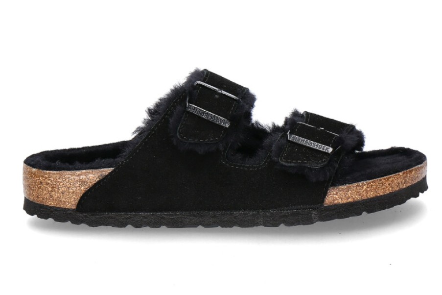 Women scarpa rossa House Slippers | Birkenstock Mules Lined Arizona Schmal Fur Black