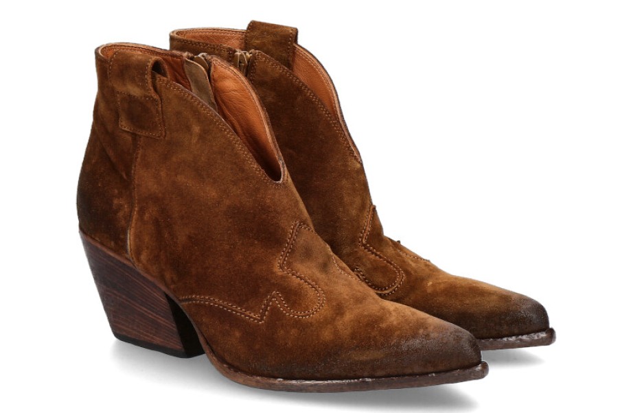 Women scarpa rossa Ankle Boots | Elena Iachi Cowboy- Bootie Hombre Wash- Cognac