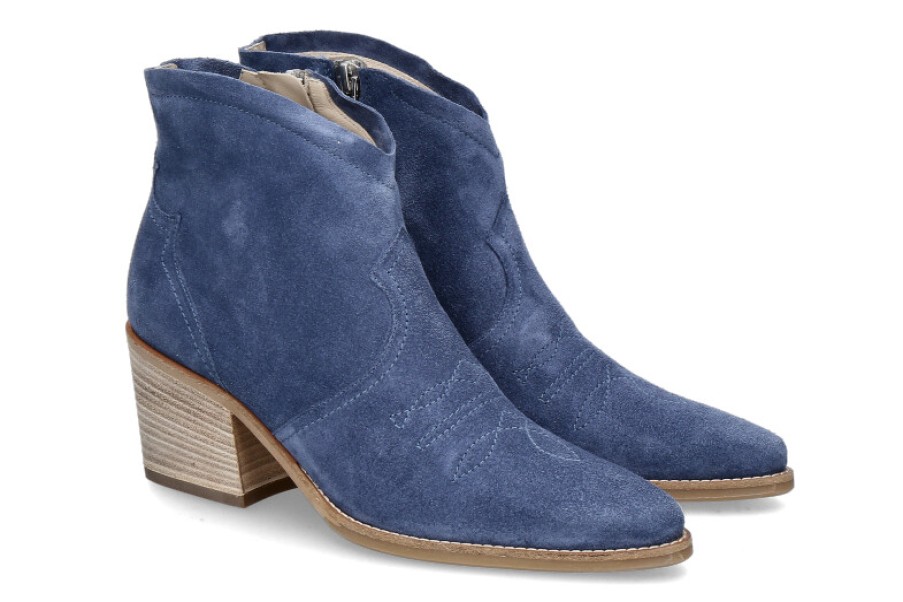 Women scarpa rossa Ankle Boots | Paul Green Cowboy Bootie Soft Suede- Lake Blue