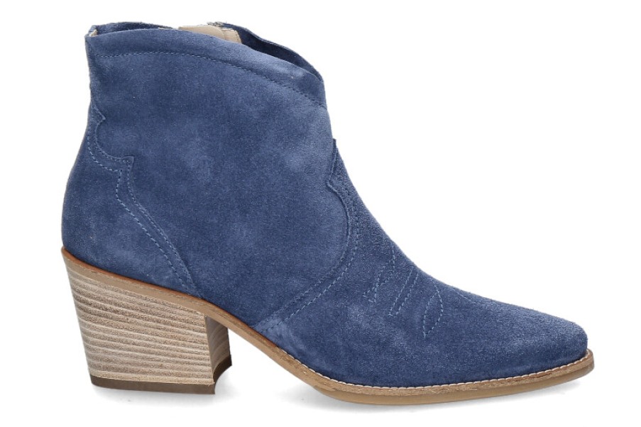 Women scarpa rossa Ankle Boots | Paul Green Cowboy Bootie Soft Suede- Lake Blue