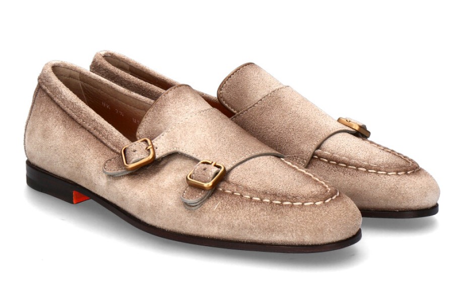 Men scarpa rossa Loafers | Santoni Monk Carlos Velours- Beige/ Braun