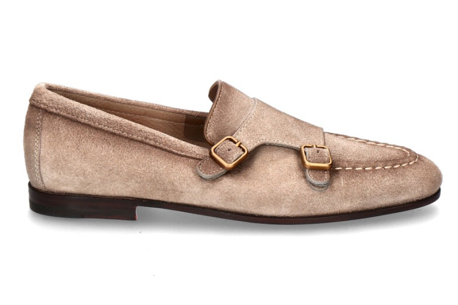 Men scarpa rossa Loafers | Santoni Monk Carlos Velours- Beige/ Braun