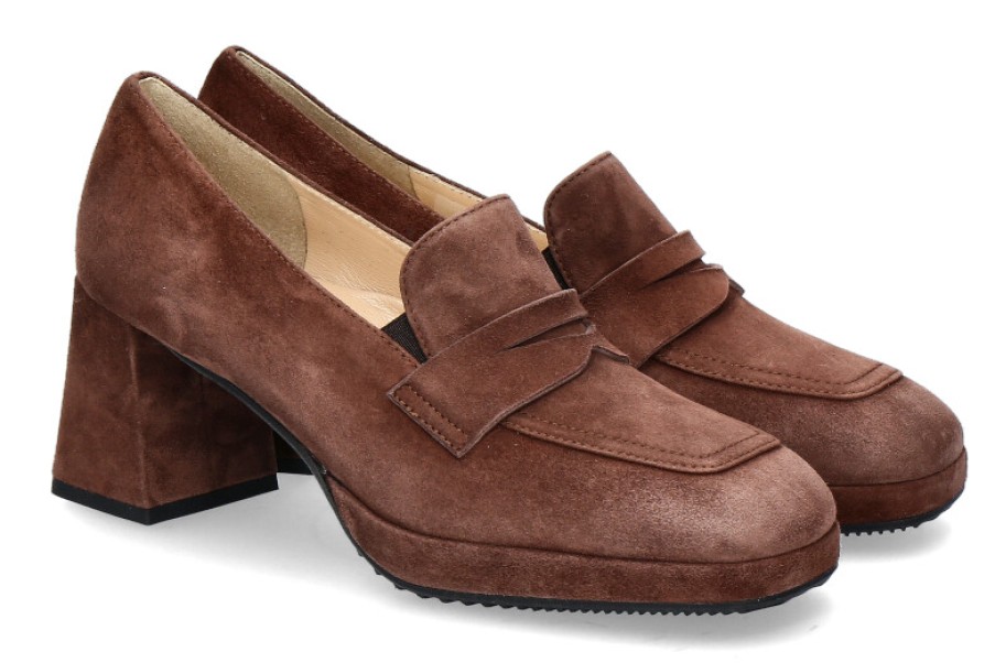 Women scarpa rossa Loafers | Brunate Trotteur Biba Camoscio- Choco