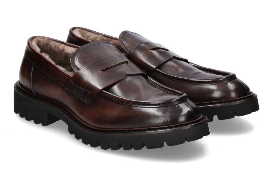 Men scarpa rossa Loafers | Corvari Loafer Gefuttert Diver Marrone- Dunkelbraun