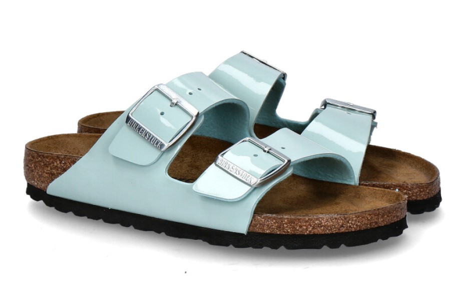 Women scarpa rossa Mules | Birkenstock Pantolette Arizona Schmal Patent- Surf Green