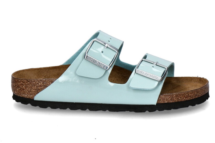 Women scarpa rossa Mules | Birkenstock Pantolette Arizona Schmal Patent- Surf Green