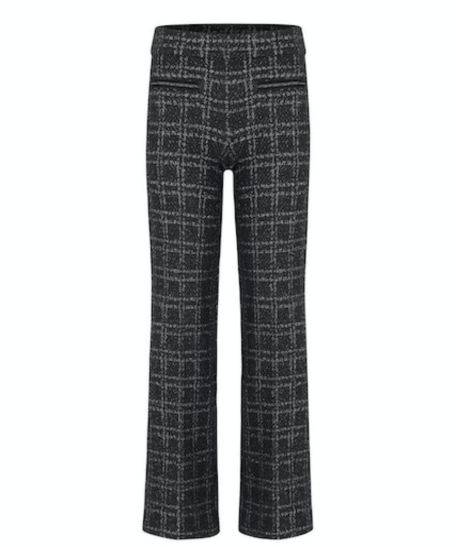 Women scarpa rossa Pants | Cambio Trousers Faith Tweed Lurex Check Jacquard -Tweed Lurex Check Black Silver