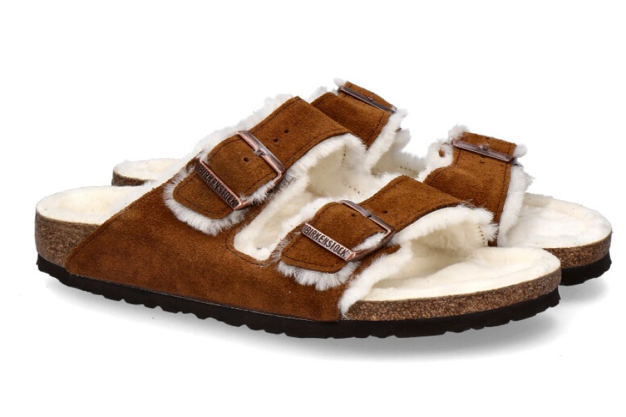 Women scarpa rossa House Slippers | Birkenstock Mules Arizona Fell Schmal Suede Mink