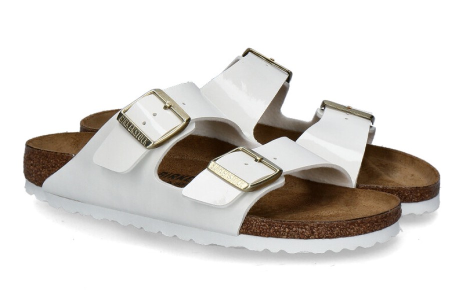 Women scarpa rossa House Slippers | Birkenstock Pantolette Arizona Schmal- Patent White