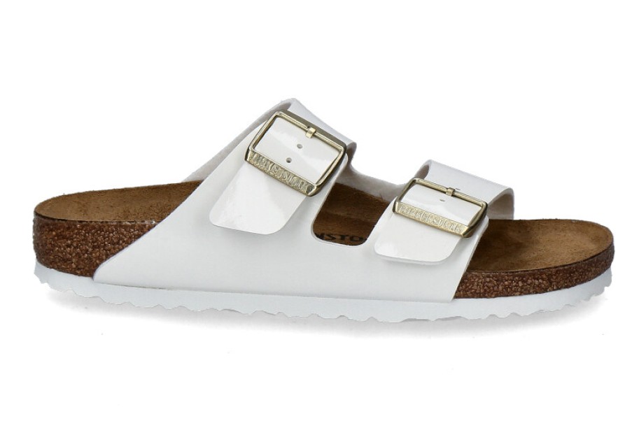 Women scarpa rossa House Slippers | Birkenstock Pantolette Arizona Schmal- Patent White