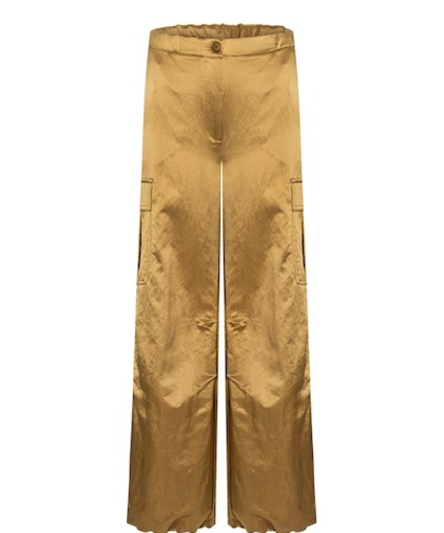 Women scarpa rossa Pants | Cambio Trousers Morgan Shiny Glossy Parachute -Shiny Gold