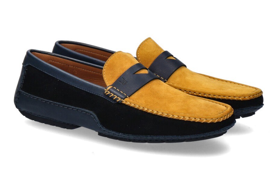 Men scarpa rossa Moccasins | Moreschi Loafer Baviera Blu Scuro Yellow