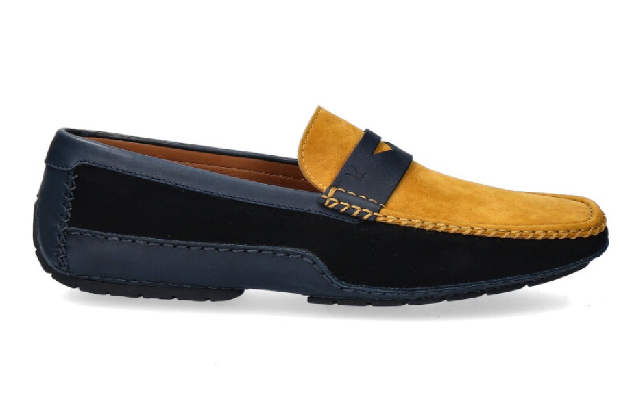 Men scarpa rossa Moccasins | Moreschi Loafer Baviera Blu Scuro Yellow