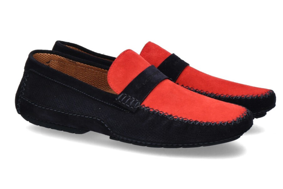 Men scarpa rossa Moccasins | Moreschi Moccasin Camoscio Blu Scuro Rosso