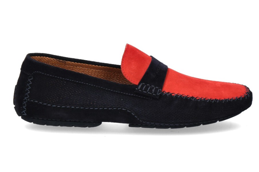 Men scarpa rossa Moccasins | Moreschi Moccasin Camoscio Blu Scuro Rosso