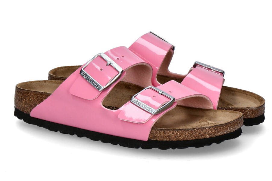 Women scarpa rossa Mules | Birkenstock Pantolette Arizona Schmal Patent- Candy Pink