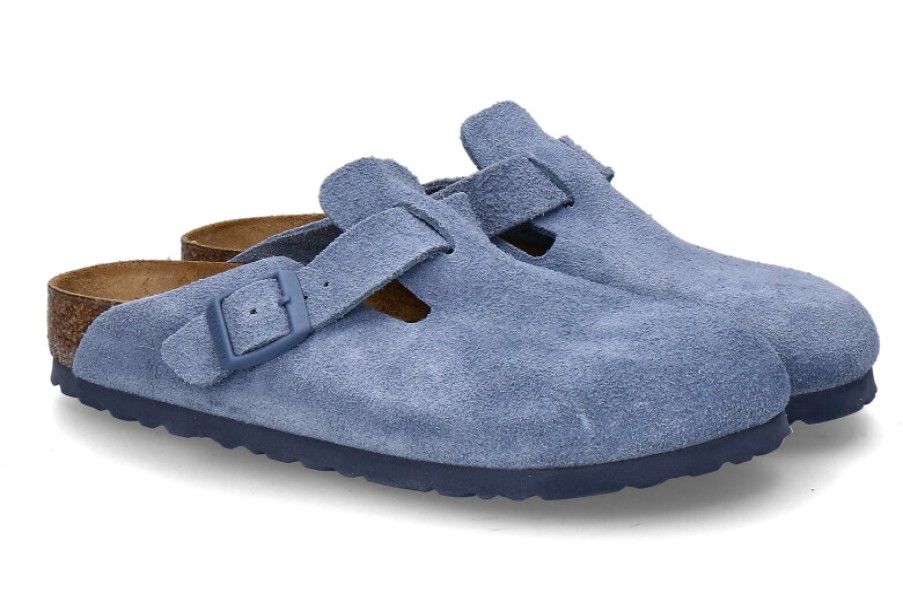 Women scarpa rossa Mules | Birkenstock Clogs Boston Schmal Velours- Elemental Blue