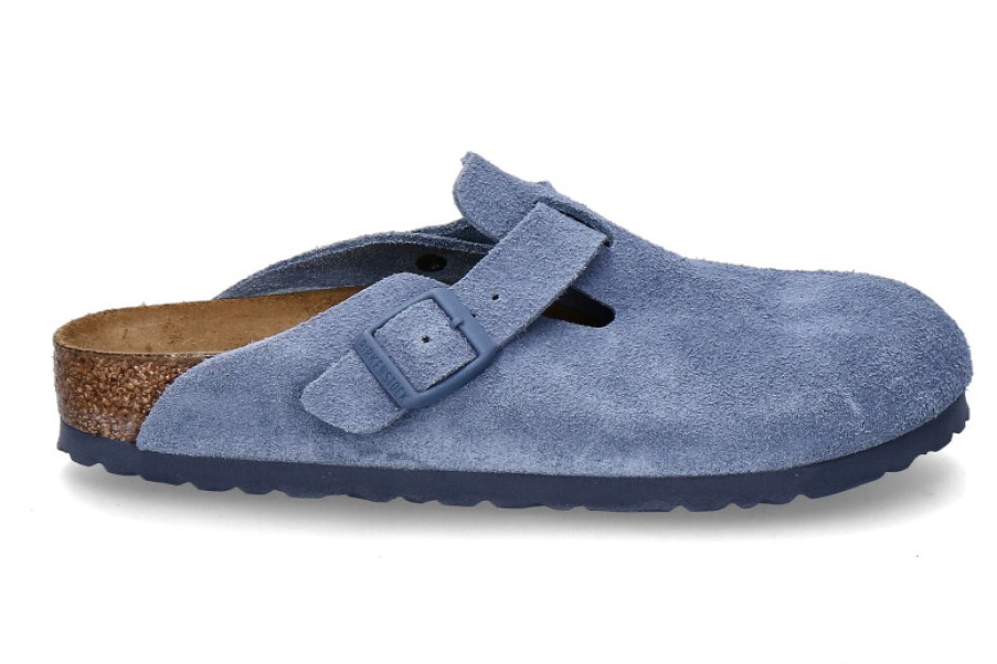 Women scarpa rossa Mules | Birkenstock Clogs Boston Schmal Velours- Elemental Blue