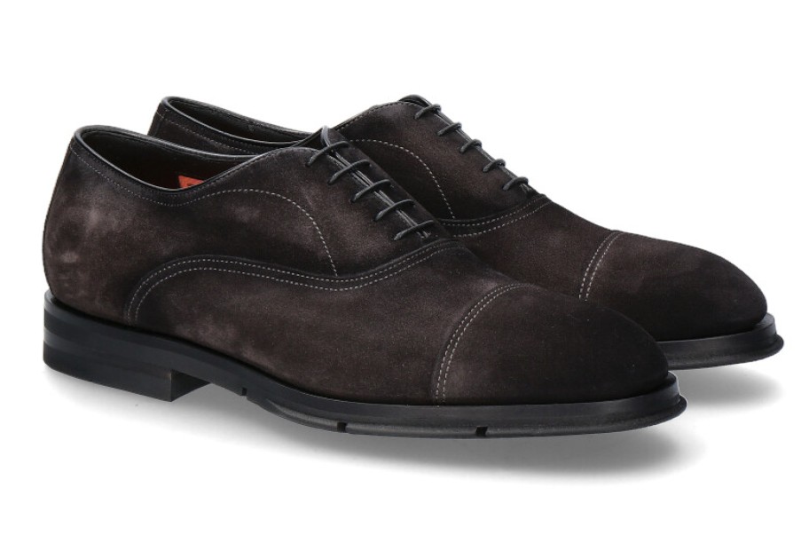 Men scarpa rossa Oxfords | Santoni Oxford Velours Vintage Black/Grey- Schwarz/ Grau