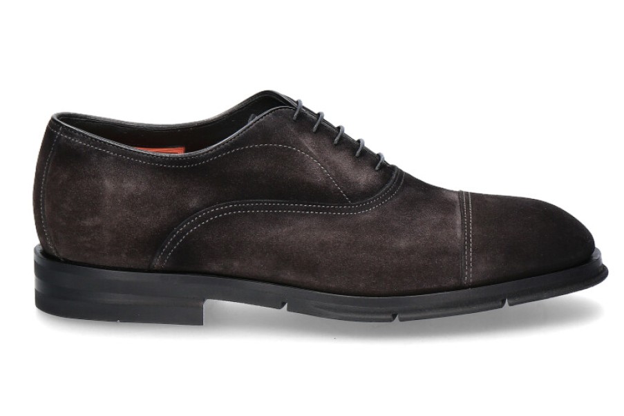 Men scarpa rossa Oxfords | Santoni Oxford Velours Vintage Black/Grey- Schwarz/ Grau