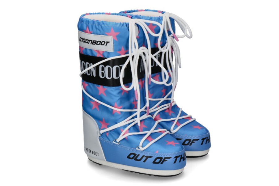 Women scarpa rossa Boots | Moon Boot Snowboot Retrobiker Pink Stars- Blue/ Pink