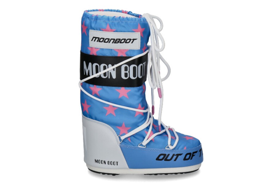 Women scarpa rossa Boots | Moon Boot Snowboot Retrobiker Pink Stars- Blue/ Pink