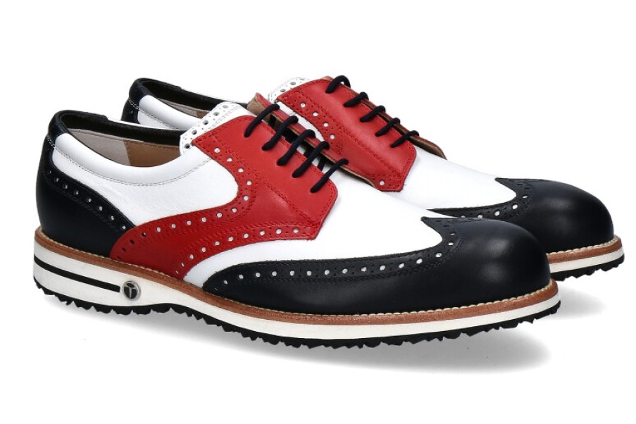 Men scarpa rossa Golf Shoes | Tee Golf Shoes Men'S Golf Shoe Tommy Blu Bianco Rosso Micro N/B