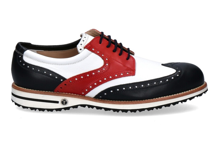 Men scarpa rossa Golf Shoes | Tee Golf Shoes Men'S Golf Shoe Tommy Blu Bianco Rosso Micro N/B