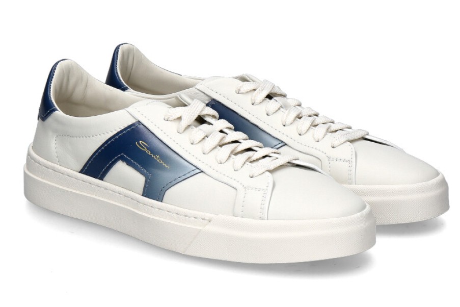 Men scarpa rossa Sneakers | Santoni Herren-Sneaker Gloria Double Buckle- Weiss/ Blau