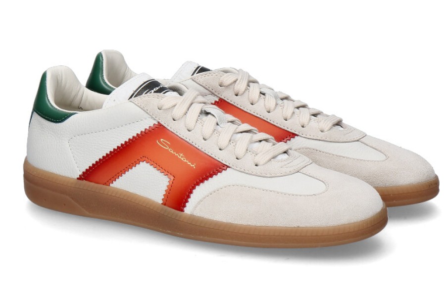 Women scarpa rossa Sneakers | Santoni Damen-Sneaker Olympic- Weiss/Orange/Grun