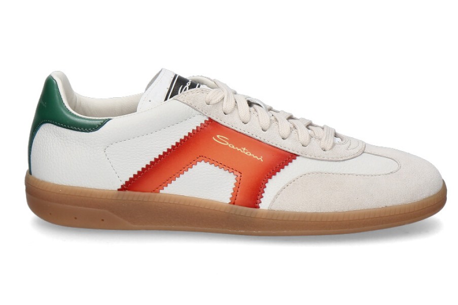 Women scarpa rossa Sneakers | Santoni Damen-Sneaker Olympic- Weiss/Orange/Grun