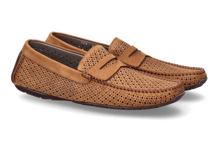 Men scarpa rossa Moccasins | Aldo Brue Mokassin Nubuk Soft Cognac