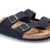 Men scarpa rossa House Slippers | Birkenstock Pantolette Arizona Normal Desert Dust- Indigo Blue