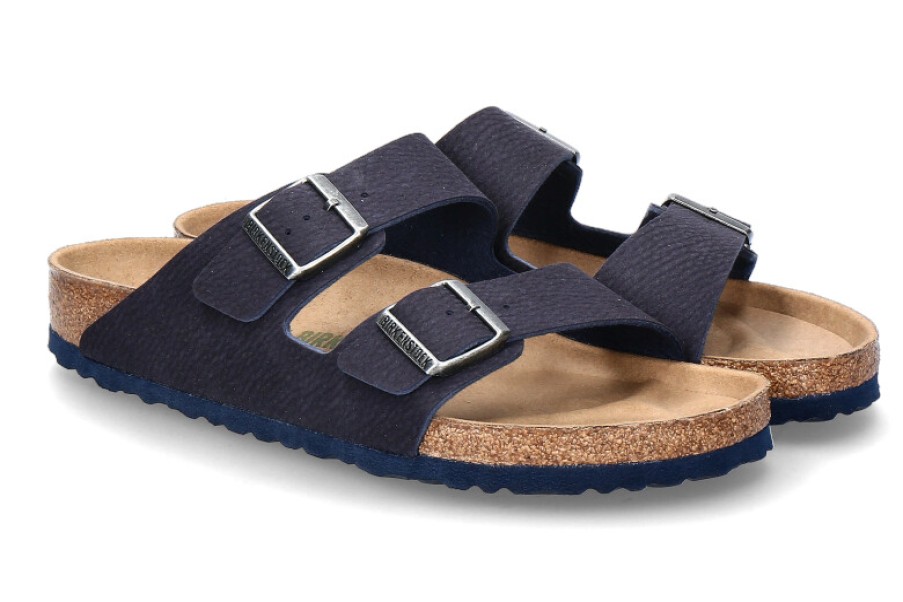 Men scarpa rossa House Slippers | Birkenstock Pantolette Arizona Normal Desert Dust- Indigo Blue