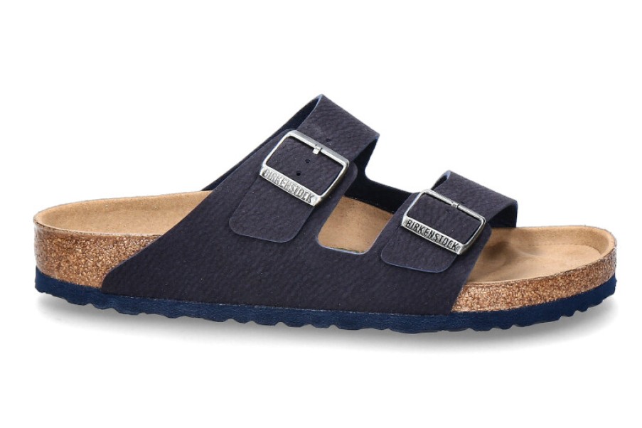 Men scarpa rossa House Slippers | Birkenstock Pantolette Arizona Normal Desert Dust- Indigo Blue