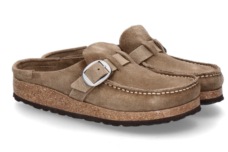 Women scarpa rossa Mules | Birkenstock Damen-Clogs Buckley Velours Schmal- Gray Taupe