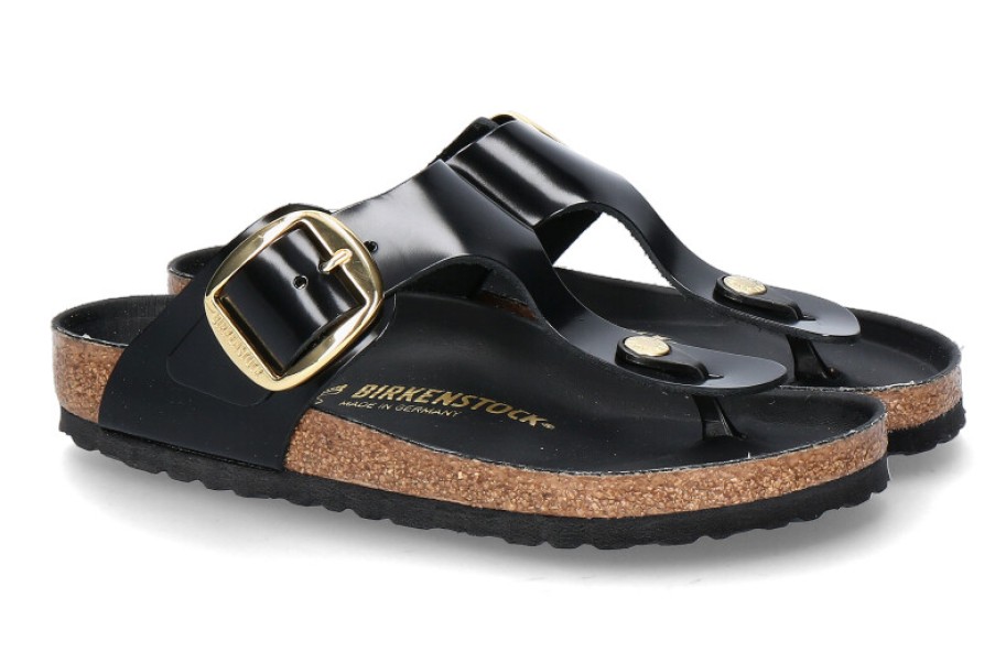 Women scarpa rossa Mules | Birkenstock Damen-Zehentrenner Gizeh Normal Big Buckle- High-Shine Black