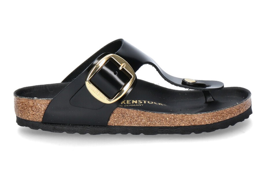 Women scarpa rossa Mules | Birkenstock Damen-Zehentrenner Gizeh Normal Big Buckle- High-Shine Black