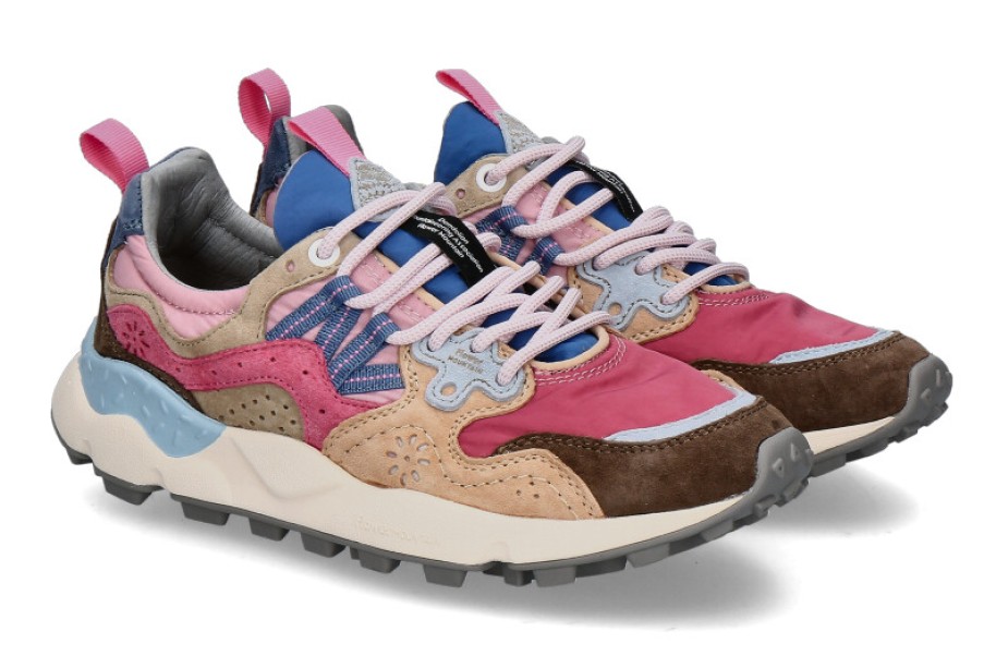 Women scarpa rossa Sneakers | Flower Mountain Damen-Sneaker Yamano Suede Nylon- Pink/Multi