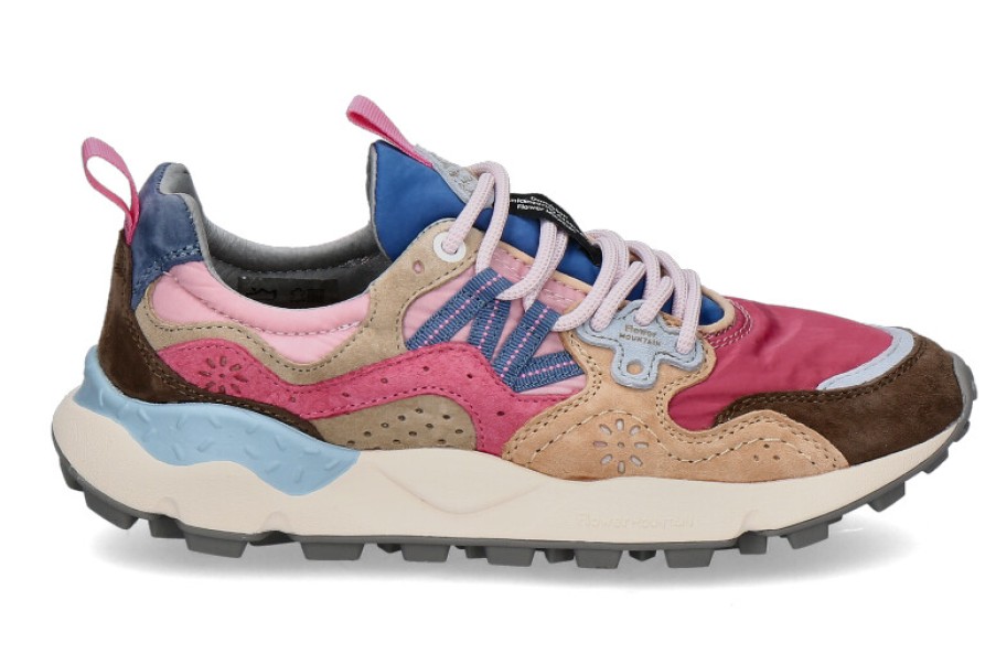 Women scarpa rossa Sneakers | Flower Mountain Damen-Sneaker Yamano Suede Nylon- Pink/Multi